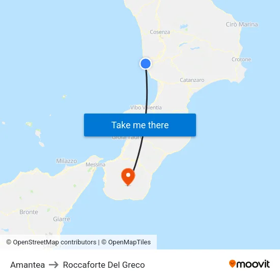 Amantea to Roccaforte Del Greco map