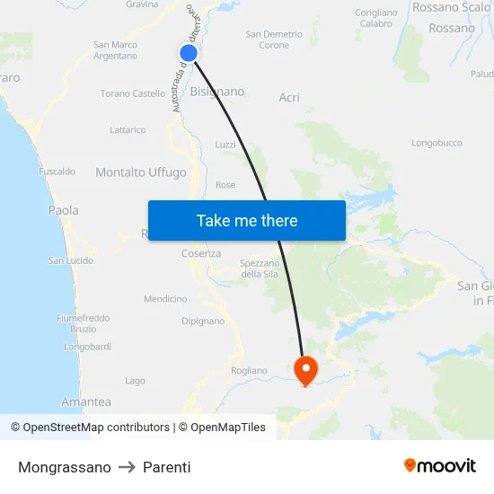 Mongrassano to Parenti map