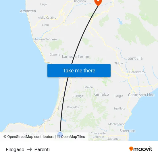 Filogaso to Parenti map