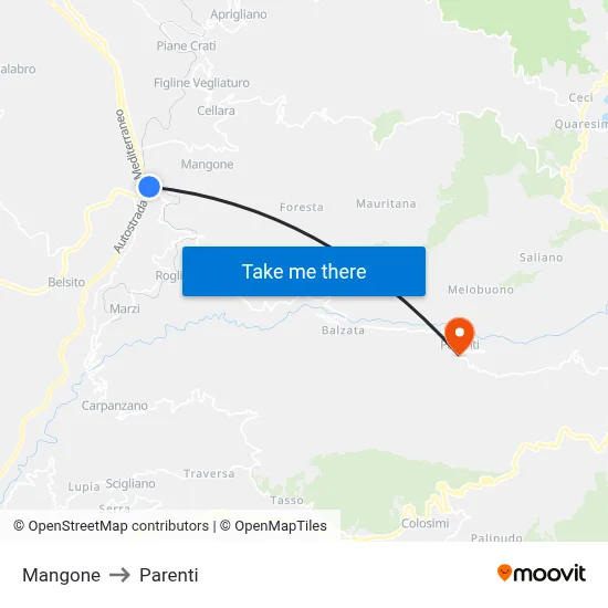 Mangone to Parenti map