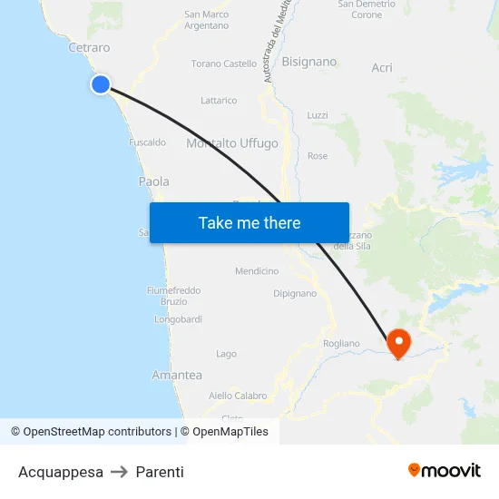 Acquappesa to Parenti map