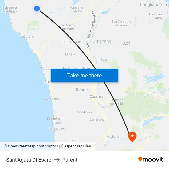 Sant'Agata Di Esaro to Parenti map