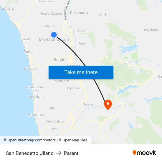 San Benedetto Ullano to Parenti map