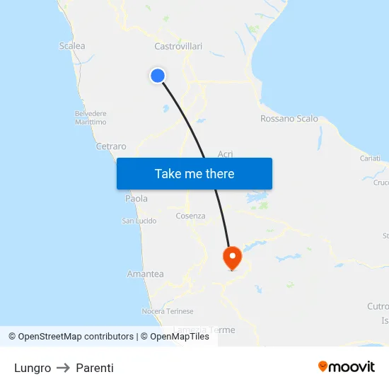 Lungro to Parenti map