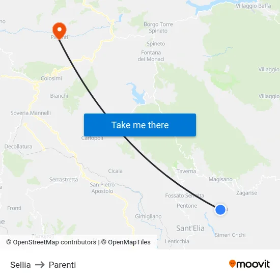 Sellia to Parenti map