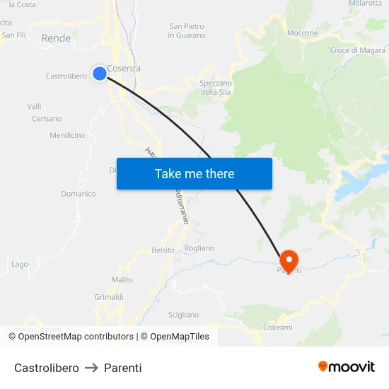 Castrolibero to Parenti map