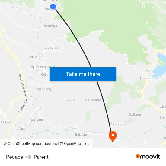 Pedace to Parenti map