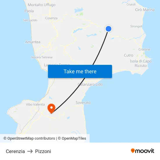 Cerenzia to Pizzoni map
