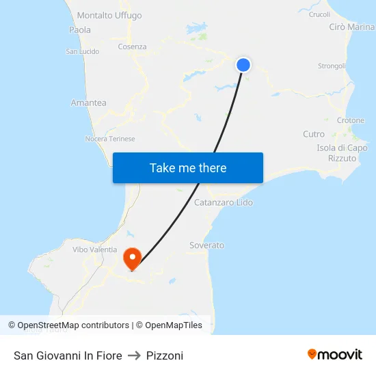 San Giovanni In Fiore to Pizzoni map