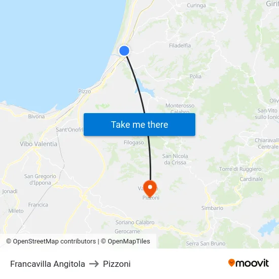Francavilla Angitola to Pizzoni map