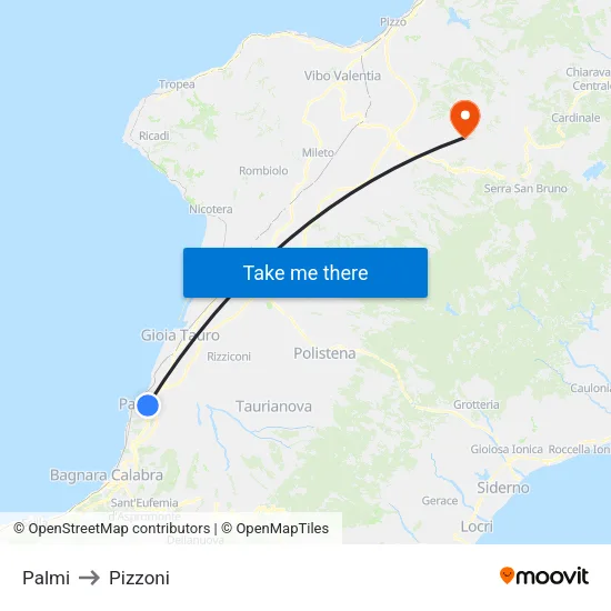 Palmi to Pizzoni map
