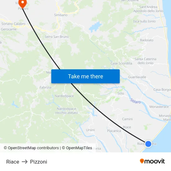 Riace to Pizzoni map