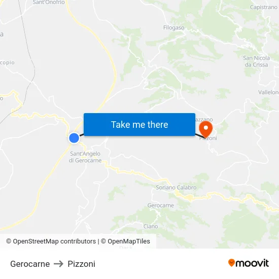 Gerocarne to Pizzoni map