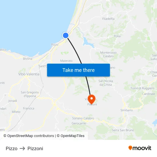 Pizzo to Pizzoni map