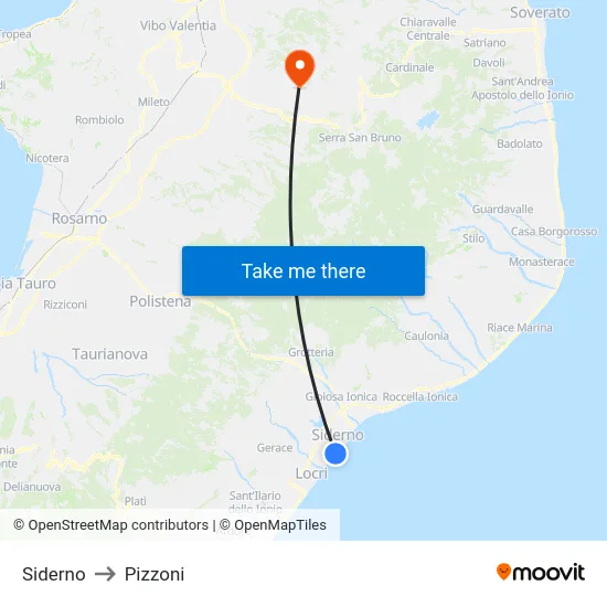 Siderno to Pizzoni map