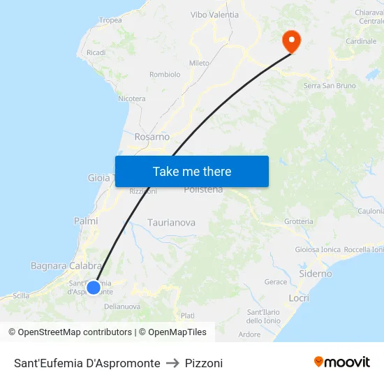Sant'Eufemia D'Aspromonte to Pizzoni map
