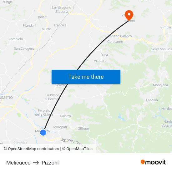 Melicucco to Pizzoni map