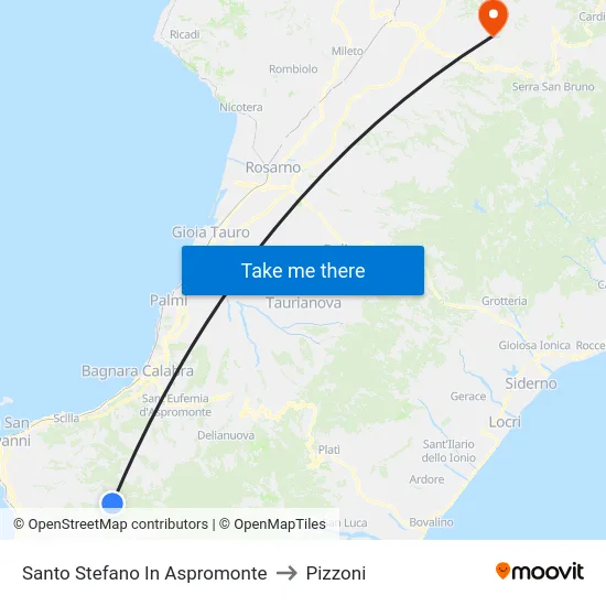 Santo Stefano In Aspromonte to Pizzoni map