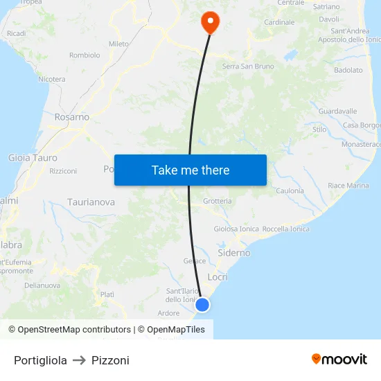 Portigliola to Pizzoni map