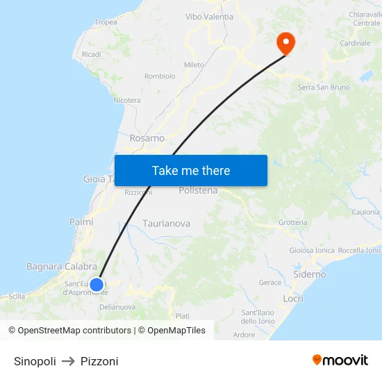 Sinopoli to Pizzoni map