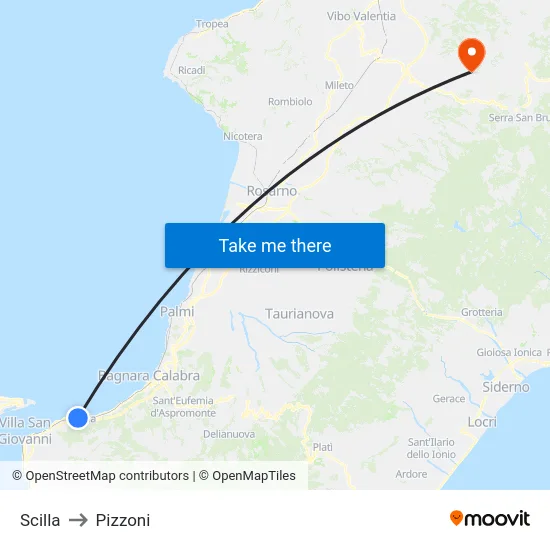 Scilla to Pizzoni map
