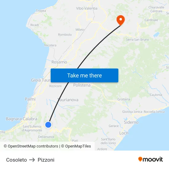Cosoleto to Pizzoni map