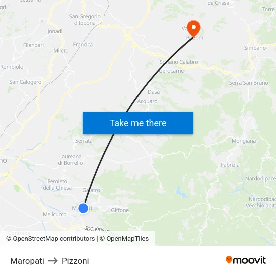 Maropati to Pizzoni map