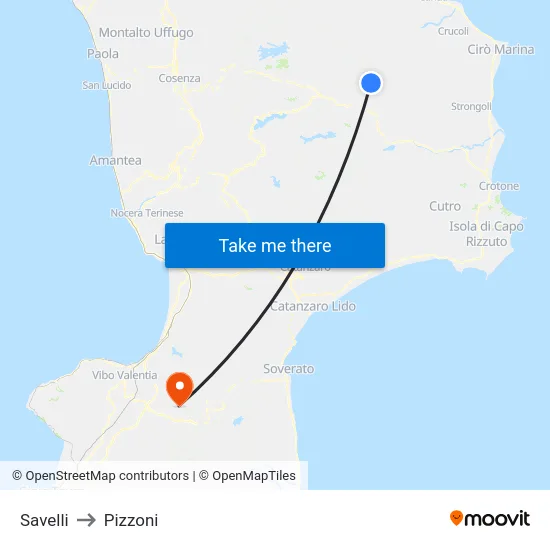 Savelli to Pizzoni map