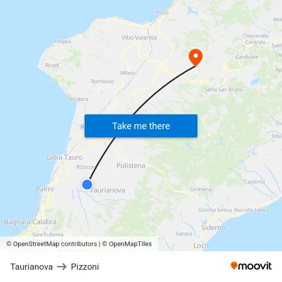 Taurianova to Pizzoni map