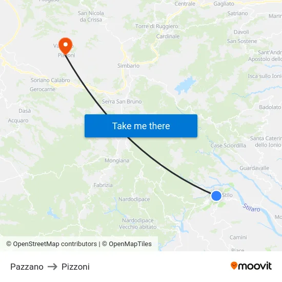 Pazzano to Pizzoni map