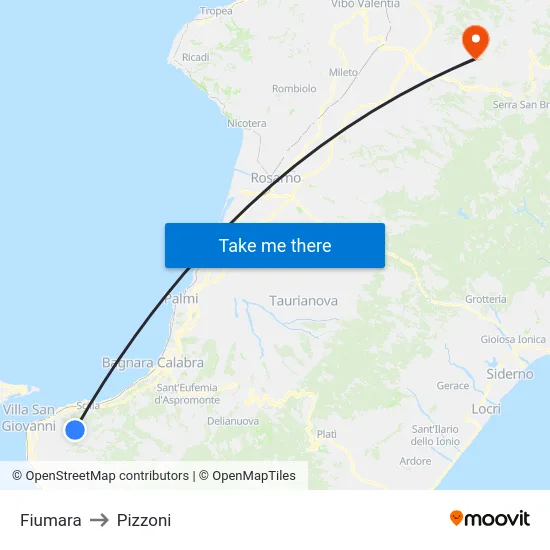 Fiumara to Pizzoni map