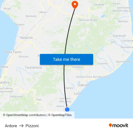 Ardore to Pizzoni map
