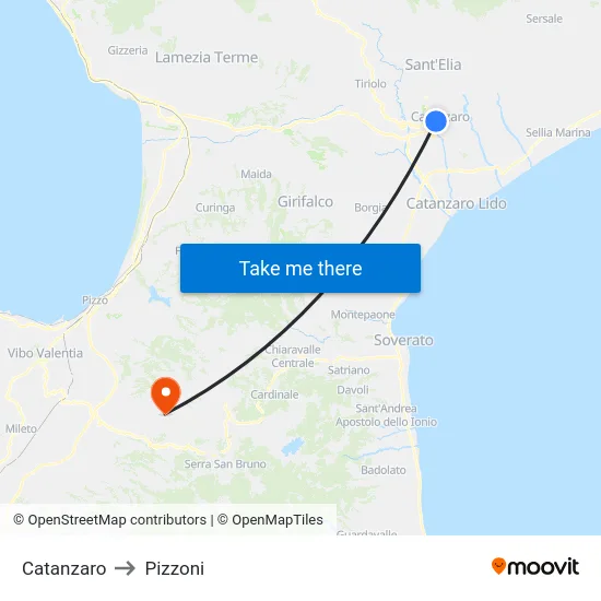 Catanzaro to Pizzoni map