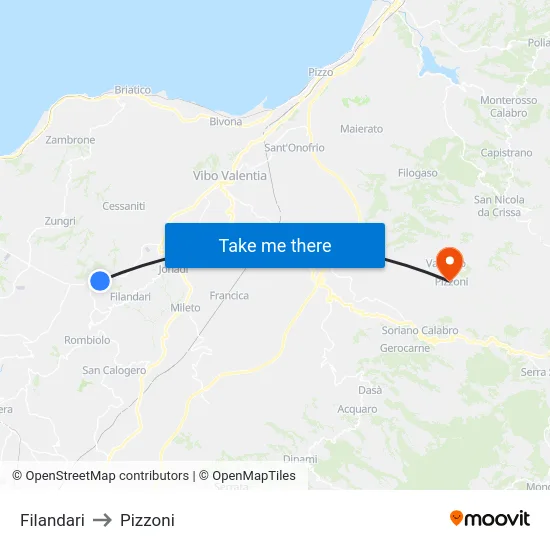 Filandari to Pizzoni map