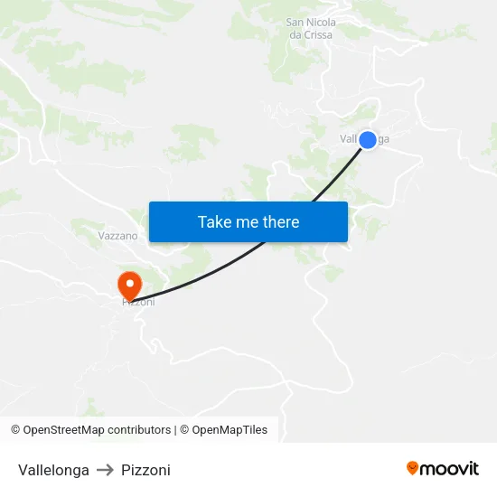Vallelonga to Pizzoni map