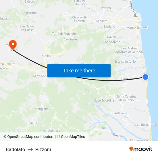 Badolato to Pizzoni map