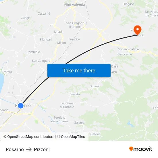 Rosarno to Pizzoni map
