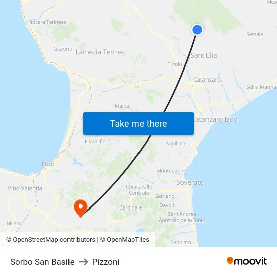 Sorbo San Basile to Pizzoni map