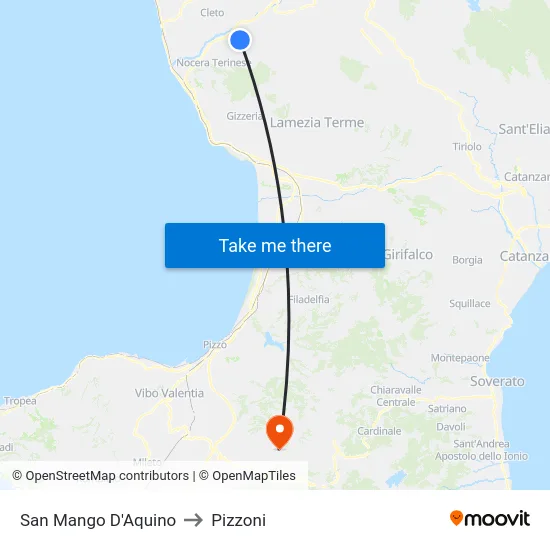San Mango D'Aquino to Pizzoni map