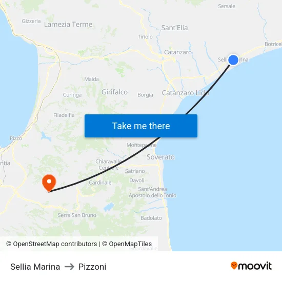 Sellia Marina to Pizzoni map