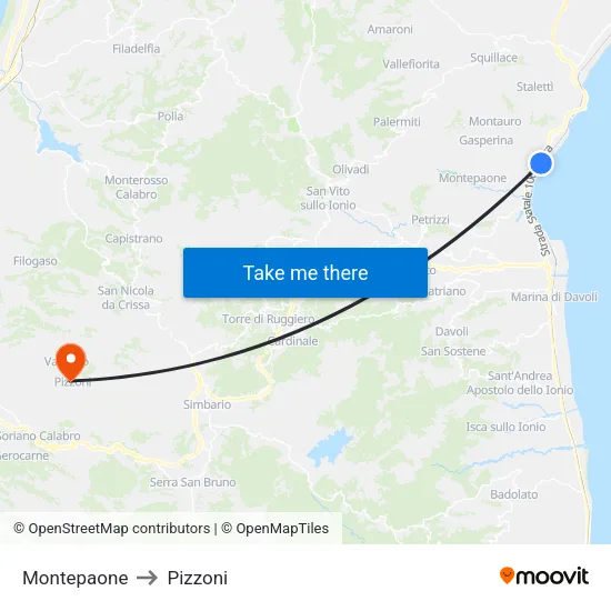 Montepaone to Pizzoni map