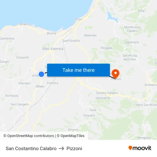 San Costantino Calabro to Pizzoni map