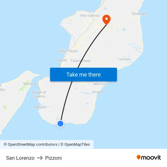 San Lorenzo to Pizzoni map