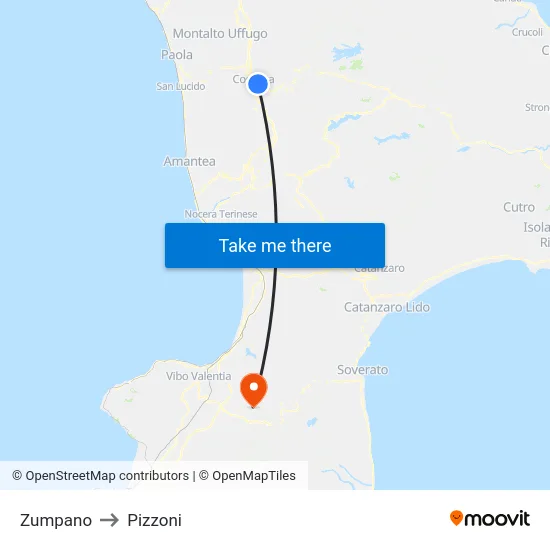 Zumpano to Pizzoni map