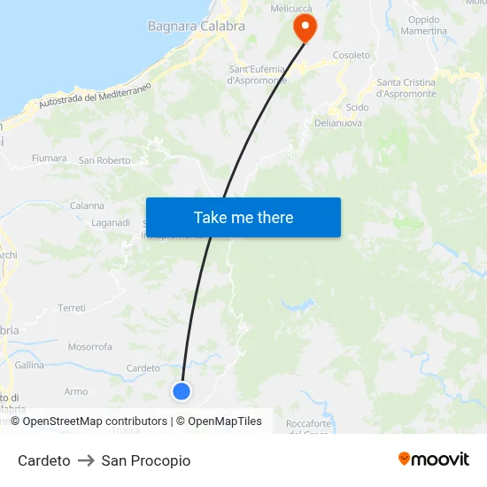 Cardeto to San Procopio map