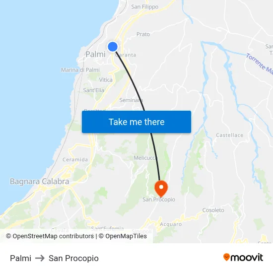 Palmi to San Procopio map