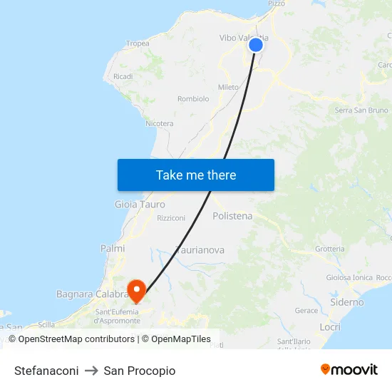 Stefanaconi to San Procopio map