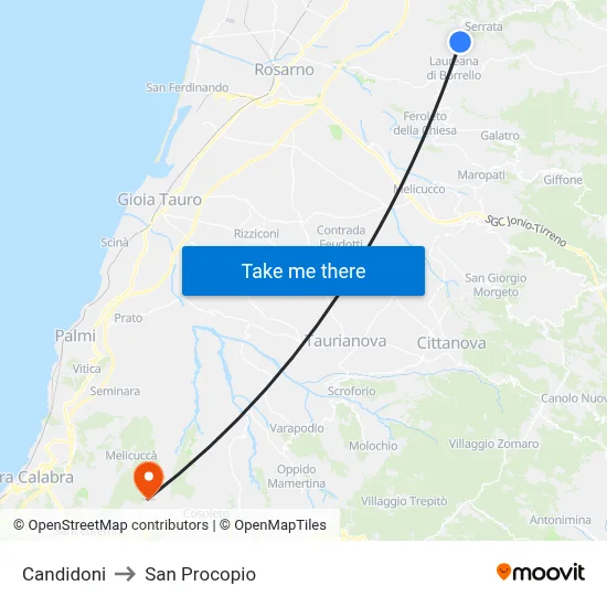 Candidoni to San Procopio map