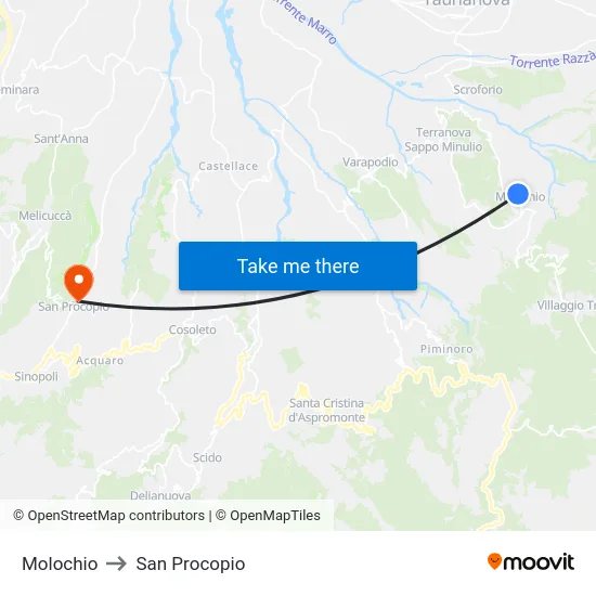 Molochio to San Procopio map