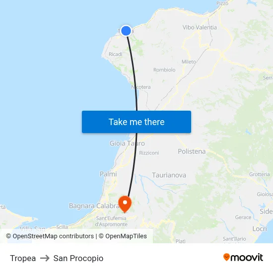 Tropea to San Procopio map